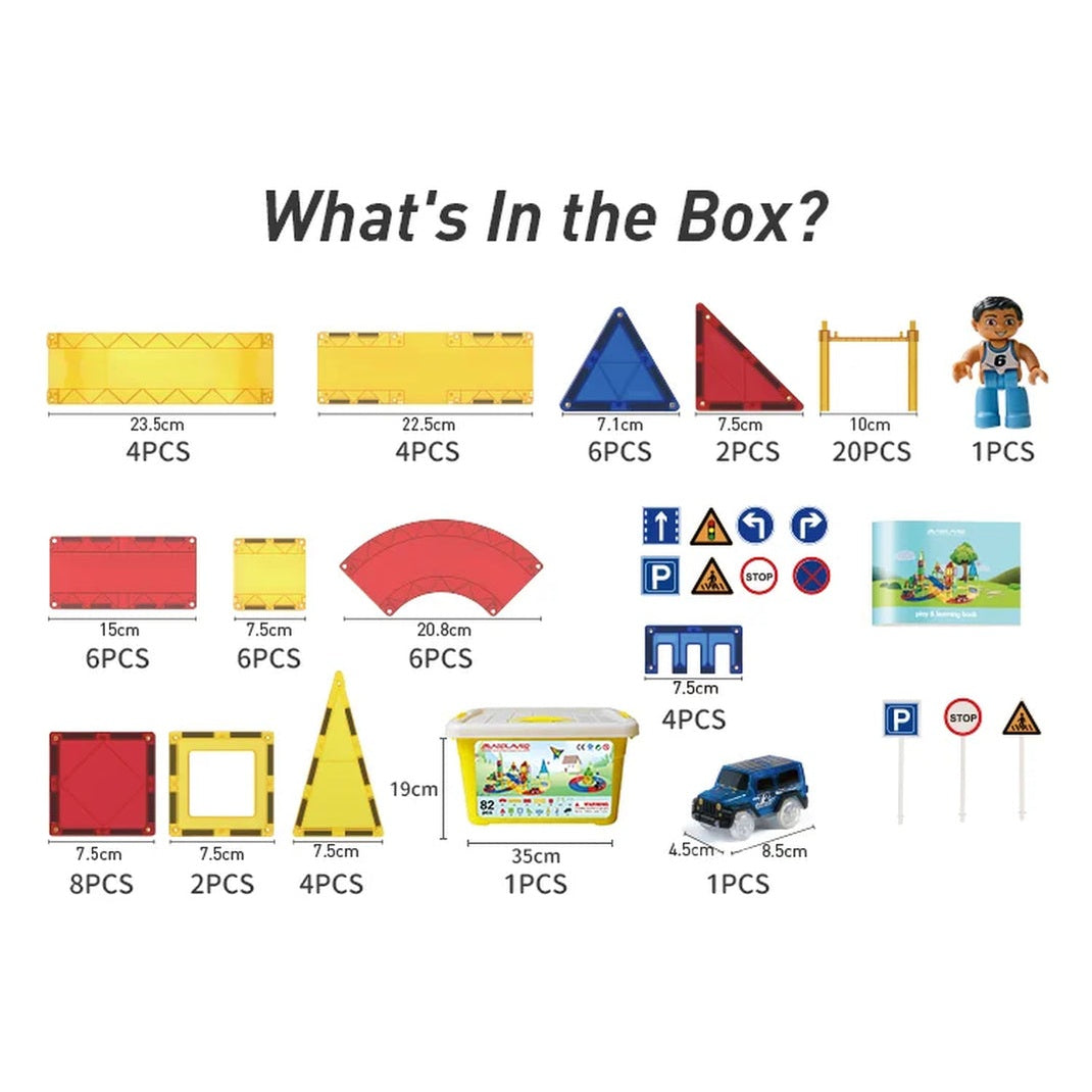 Magnetic Tiles Building Blocks with Cars 3D Clear Construction Set Educational Sensory Toy Magnet Toys for Kids Ages 3 4 5 6 7 8