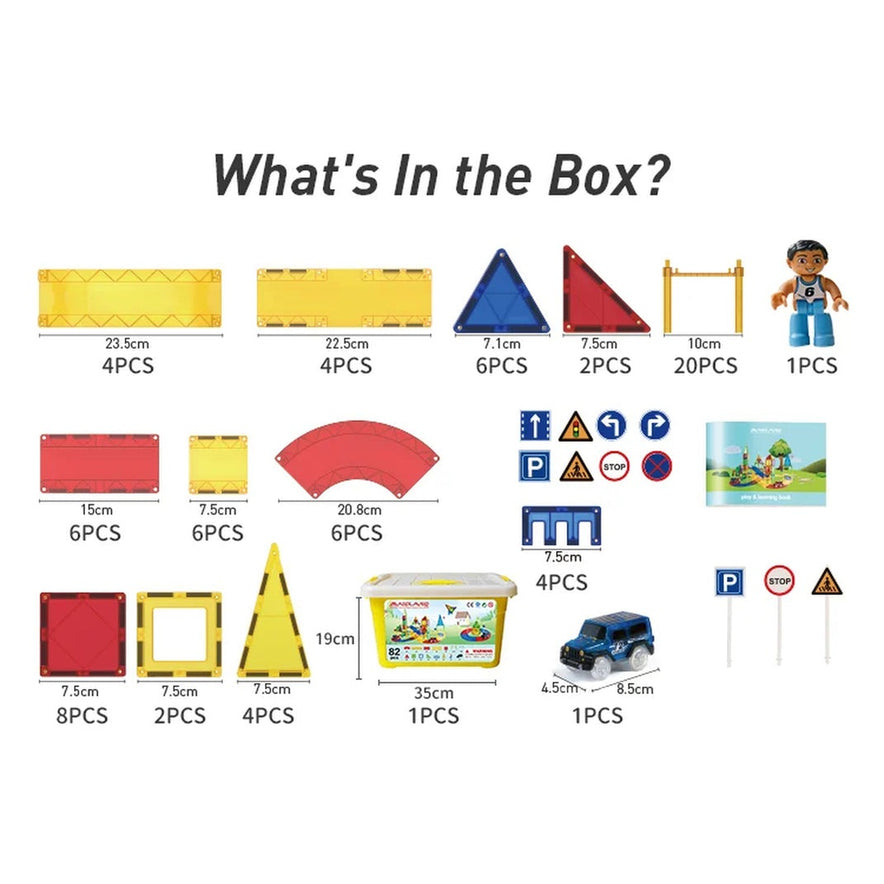 Magnetic Tiles Building Blocks with Cars 3D Clear Construction Set Educational Sensory Toy Magnet Toys for Kids Ages 3 4 5 6 7 8