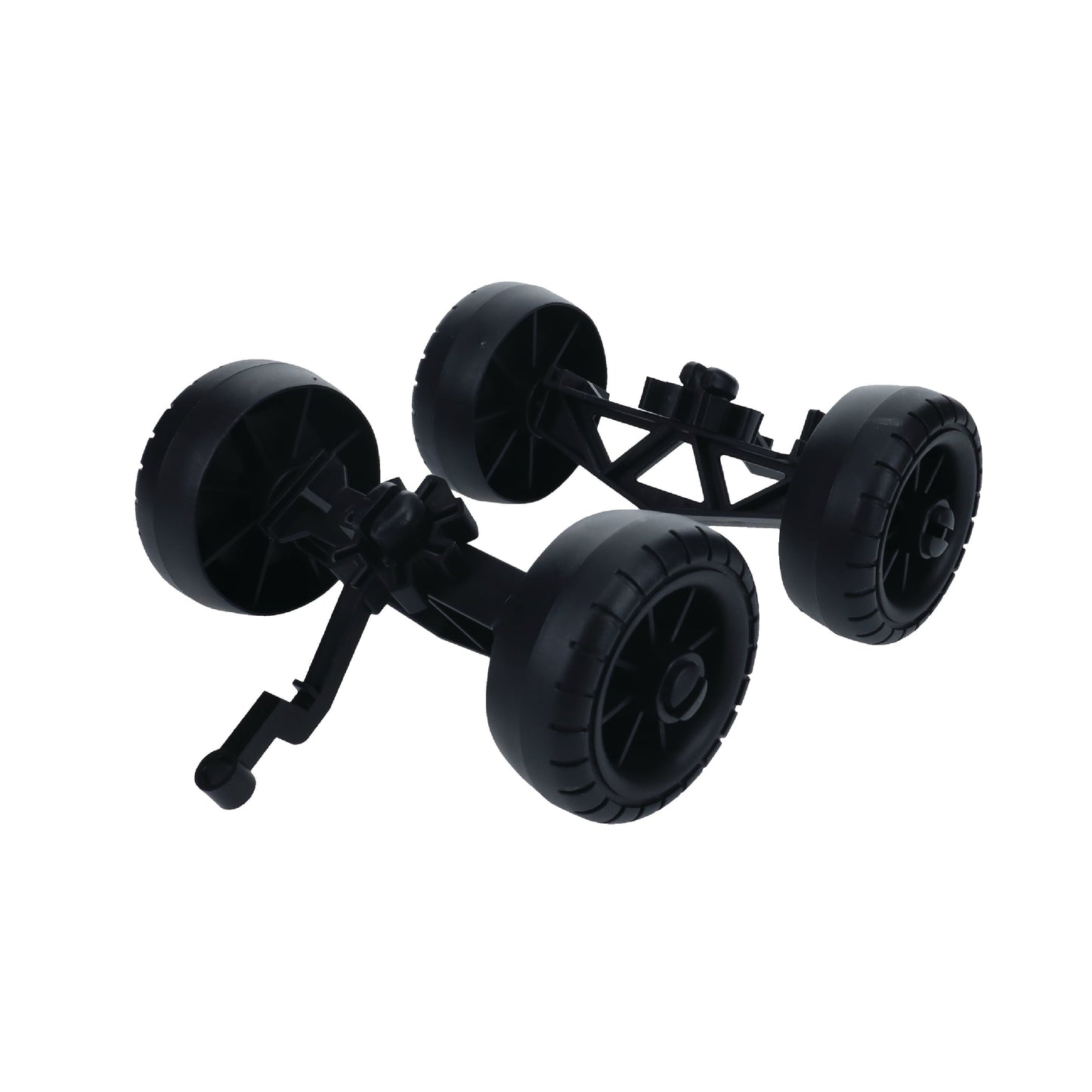 Pairs of black plastic wheels with axles and handles, ideal as the Biggo Blocks - 1 Wheel Car Kit (No Blocks Included) or a STEM jumbo blocks add-on, shown isolated on a white background.