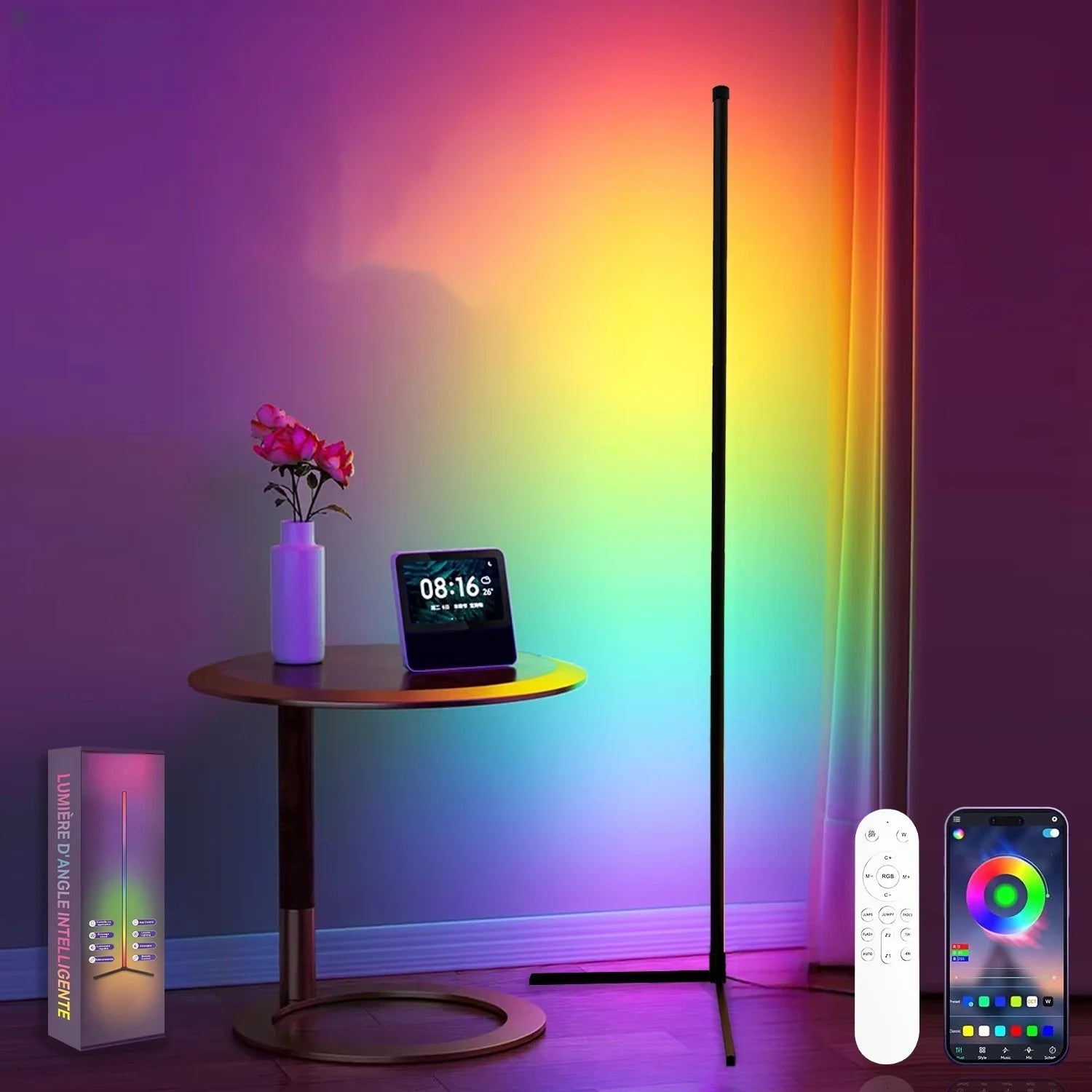 RGB LED Smart Modern Floor Lamp Music Synchronization 16 Million DIY Color Change Suitable for Gaming Room Parties, Etc.