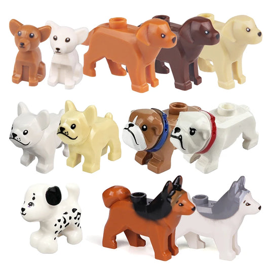 Compatible Animals Building Blocks for Children MOC Golden Hair Police Dog Husky Bulldog Chihuahua Model Bricks Kids DIY Toys 5P