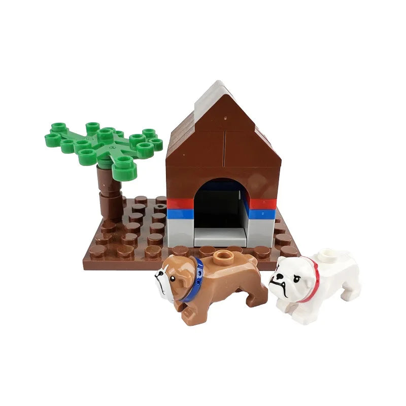 Compatible Animals Building Blocks for Children MOC Golden Hair Police Dog Husky Bulldog Chihuahua Model Bricks Kids DIY Toys 5P