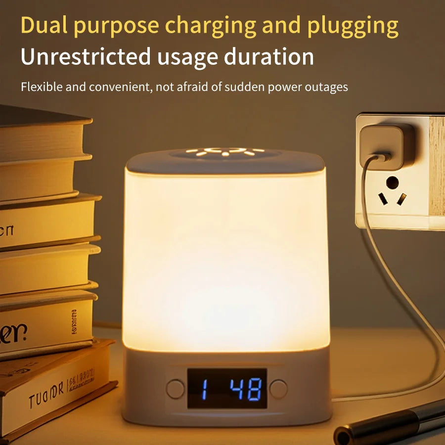Remote Control Night Lamp Rechargeable Table Lamp Clock Display Soft Sleeping Lamp Touch Switch Bedside Lamp for Bedroom