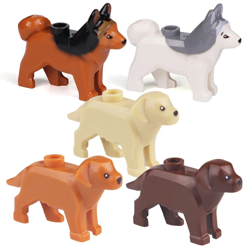 Compatible Animals Building Blocks for Children MOC Golden Hair Police Dog Husky Bulldog Chihuahua Model Bricks Kids DIY Toys 5P
