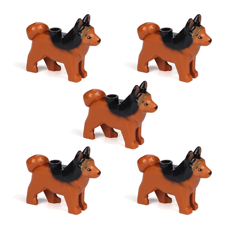 Compatible Animals Building Blocks for Children MOC Golden Hair Police Dog Husky Bulldog Chihuahua Model Bricks Kids DIY Toys 5P