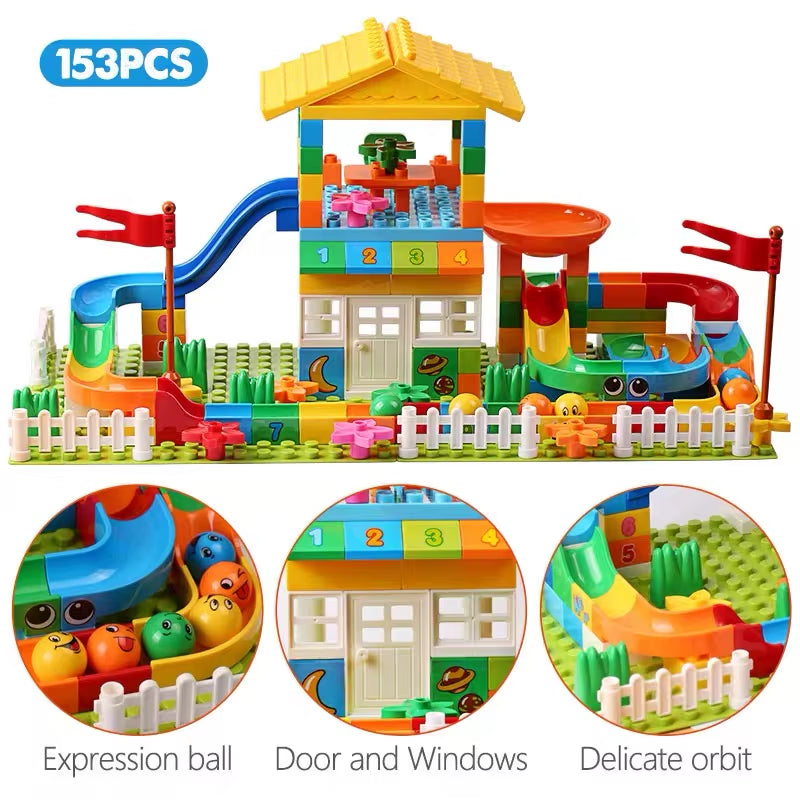 153PCS Big Particle Roof Blocks Compatible City House Big Size Slide Building Blocks Castle Brick Toys for Children
