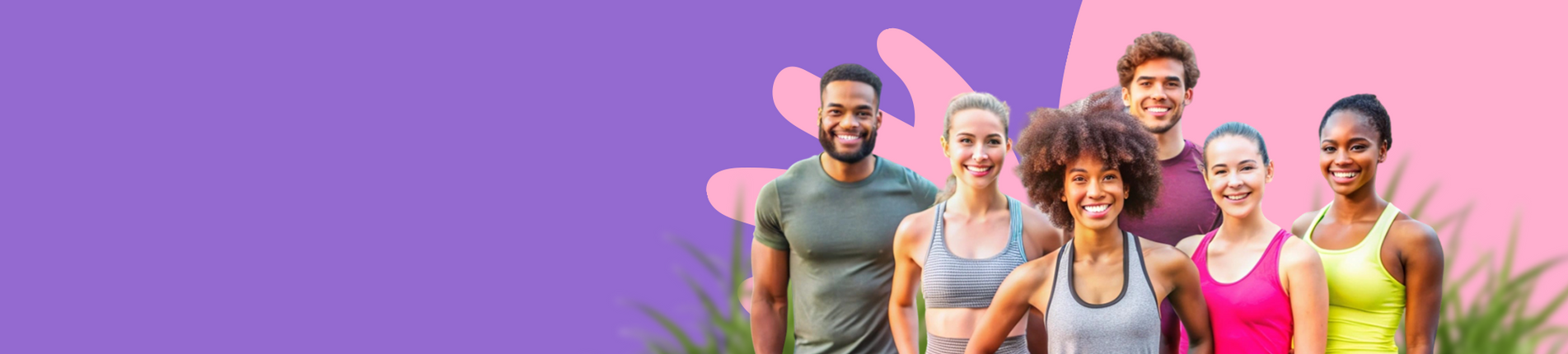 A diverse group of adults smiling outdoors in activewear, representing sensory well-being, community connection, and an active, healthy lifestyle.