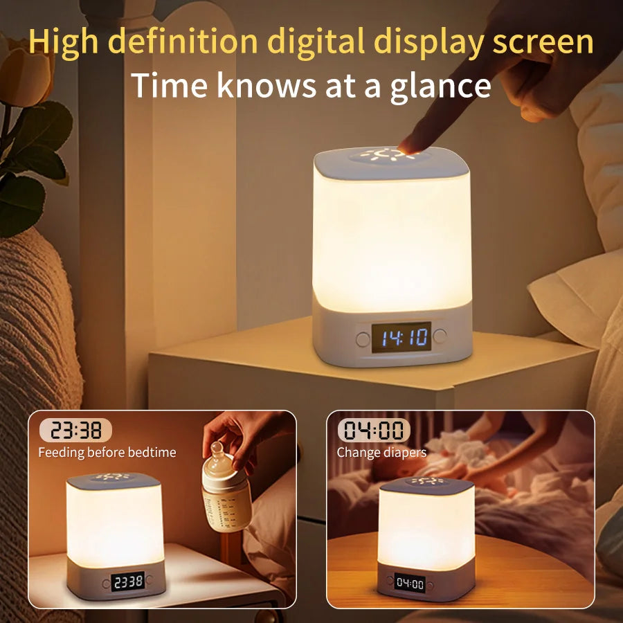 Remote Control Night Lamp Rechargeable Table Lamp Clock Display Soft Sleeping Lamp Touch Switch Bedside Lamp for Bedroom