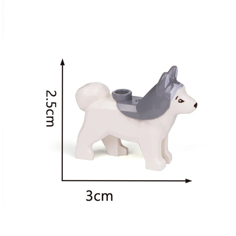 Compatible Animals Building Blocks for Children MOC Golden Hair Police Dog Husky Bulldog Chihuahua Model Bricks Kids DIY Toys 5P