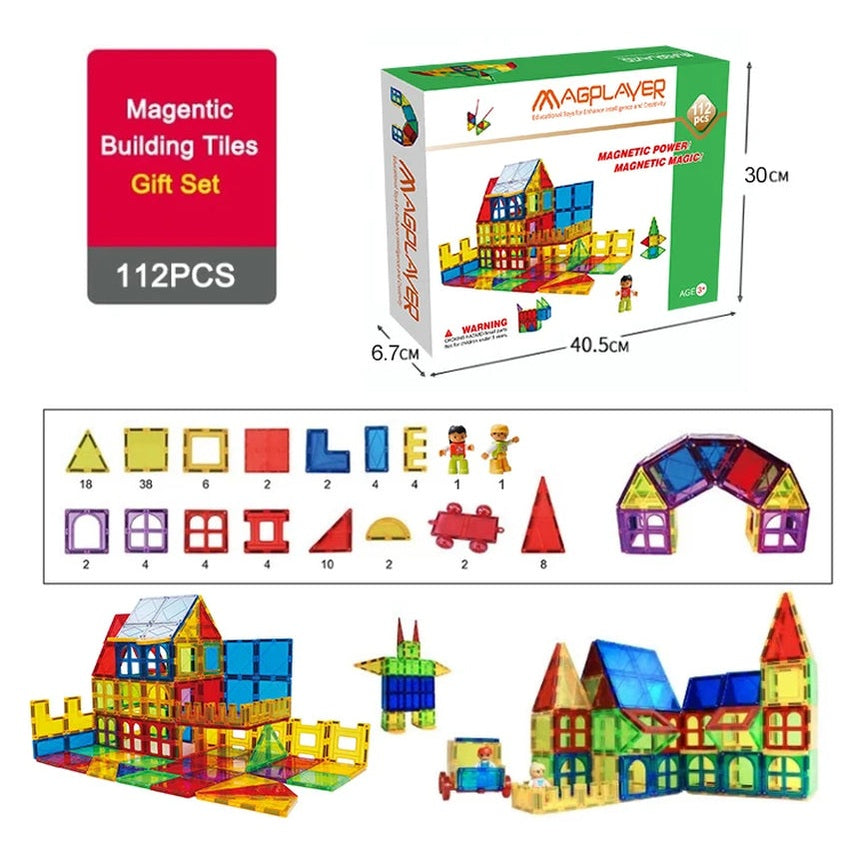 Magnetic Tiles Building Blocks with Cars 3D Clear Construction Set Educational Sensory Toy Magnet Toys for Kids Ages 3 4 5 6 7 8