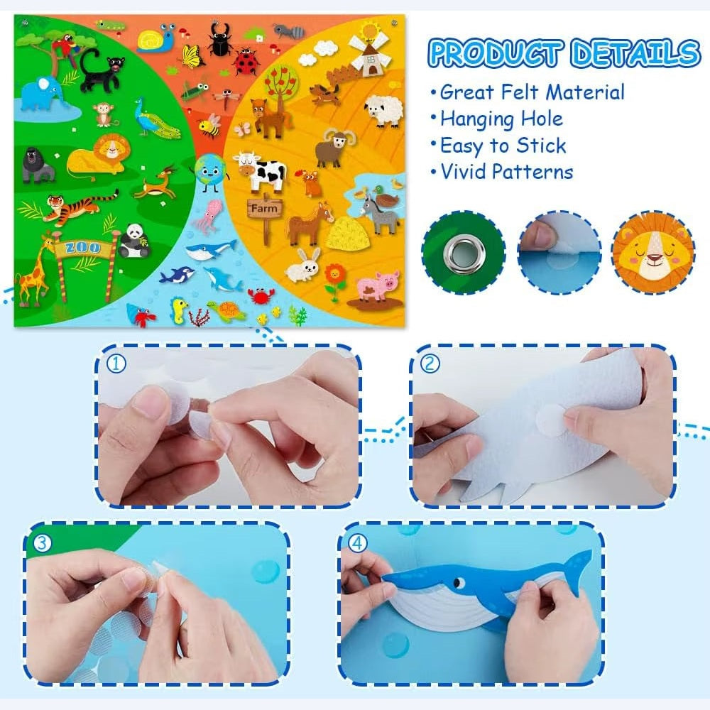 Farm Animals Felt Story Busy Board 4 in 1 Themed Storytelling Farm Sea Zoo Vehicle Early Learning Interactive Wall Hanging Gifts