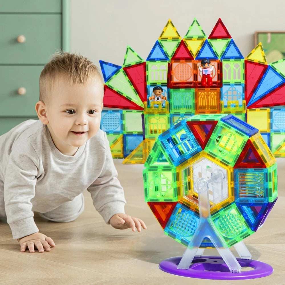 Colorful Magnetic Building Blocks with Windown Set Construction Game Children Montessori Sensory Magnets Toys for Kids