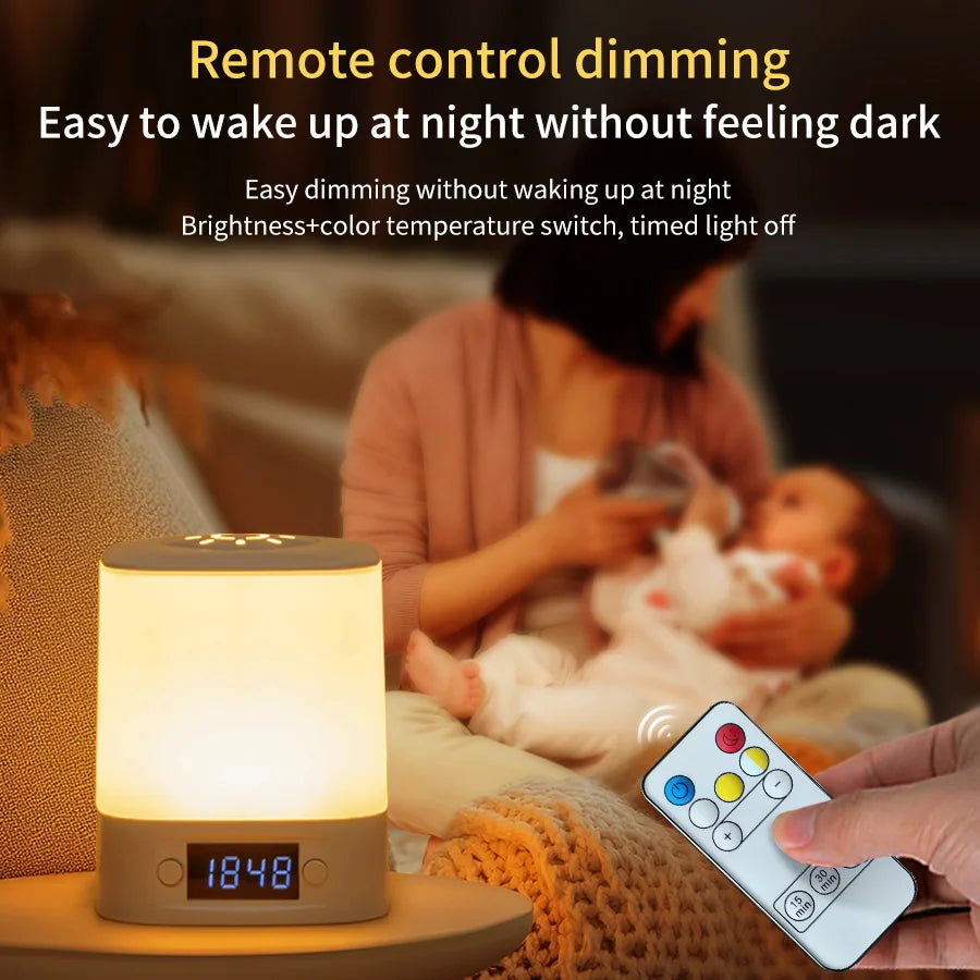 Remote Control Night Lamp Rechargeable Table Lamp Clock Display Soft Sleeping Lamp Touch Switch Bedside Lamp for Bedroom
