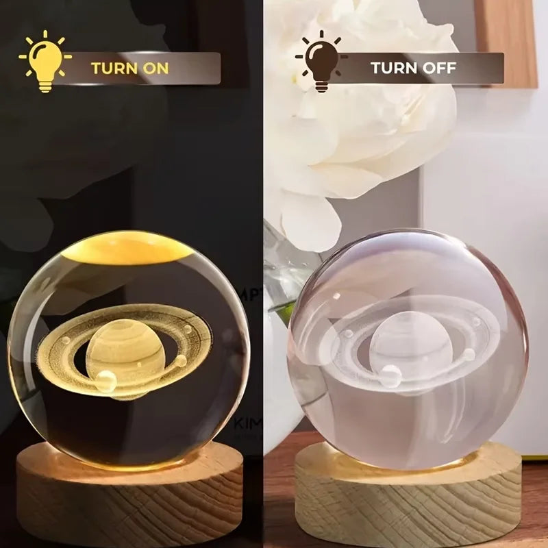 Luminous Crystal Ball LED Night Light Saturn Solar System 3D Moon Table Lamp USB Bedroom Atmosphere Lamp for Birthday Kid Gift