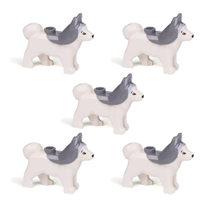 Compatible Animals Building Blocks for Children MOC Golden Hair Police Dog Husky Bulldog Chihuahua Model Bricks Kids DIY Toys 5P