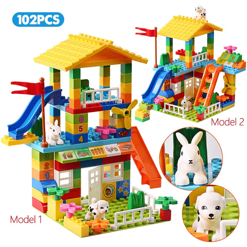 153PCS Big Particle Roof Blocks Compatible City House Big Size Slide Building Blocks Castle Brick Toys for Children