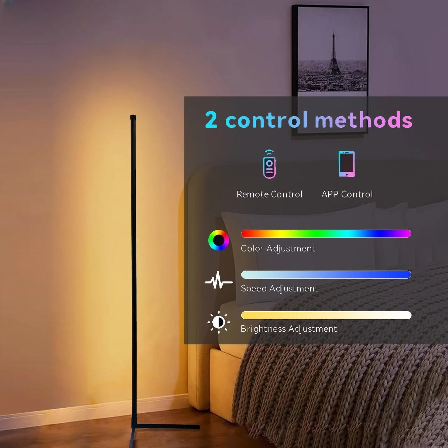 RGB LED Smart Modern Floor Lamp Music Synchronization 16 Million DIY Color Change Suitable for Gaming Room Parties, Etc.