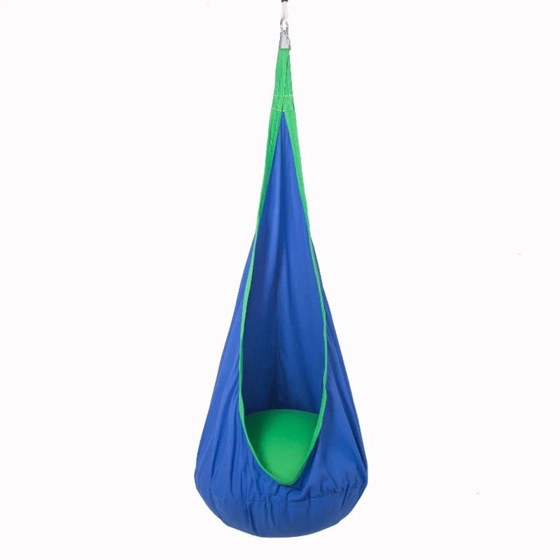 100% Cotton Canvas Kids Pod Swing Seat Sensory Hammock Child Joy Chair for Indoor and Outdoor Use with Hanging Kit and Strap
