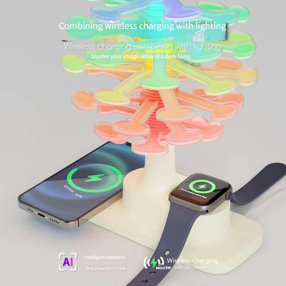 Creative Spiral Tree Night Light 3-In-1 Wireless Charging Ambient Table Lamp Bedside Desktop Lamp Home Decor