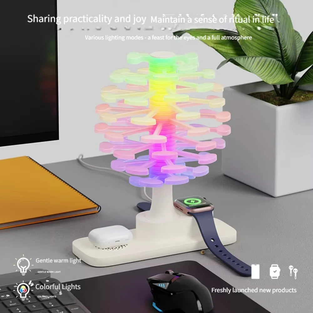 Creative Spiral Tree Night Light 3-In-1 Wireless Charging Ambient Table Lamp Bedside Desktop Lamp Home Decor