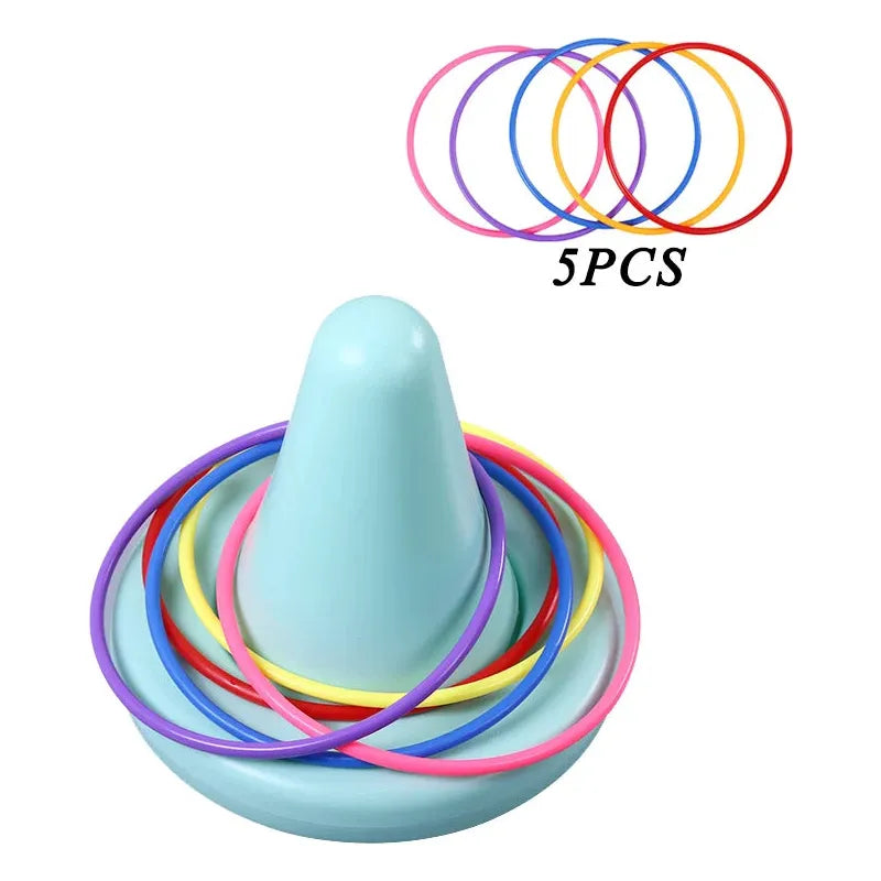 The Kids Balance Training Unicorner Chair with Throwing Ring is a fun sensory game featuring a blue cone-shaped base and colorful stacked rings. Its perfect for developing perception and coordination in children, with 5 overlapping rings indicated by the 5PCS text.