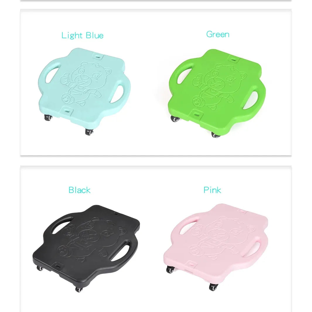 The Kids Sensory Balance Board is a colorful, four-wheeled skateboard available in Light Blue, Green, Black, and Pink. Featuring carved designs and handles for a smooth ride, its perfect for sensory training to enhance childrens motor skills through fun balance practice.