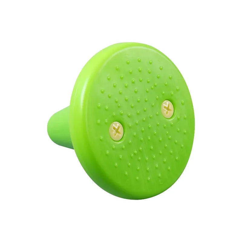 The Kids Balance Training Unicorner Chair with Throwing Ring is a fun sensory game with a green circular wall plug and two front yellow screws, perfect for developing perception and coordination while enhancing childrens motor skills during balance training.