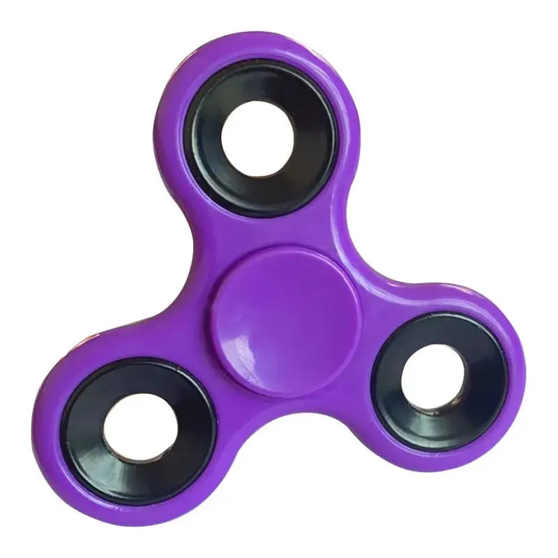 The Premium ABS Tri-Spinner Fidget Toy in purple, with three rounded arms and black rings, aids stress relief and supports autism. Its smooth center ensures an easy grip, making it ideal for maintaining focus and calming the mind. Perfect EDC solution for all ages.