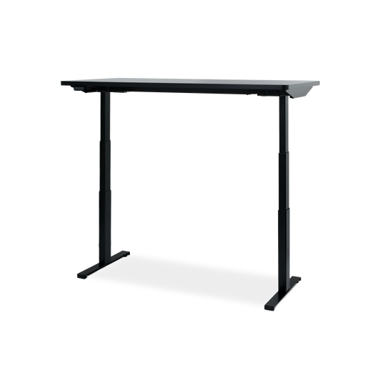 The Hexcal Elevate Standing Desk features a modern black design with a rectangular tabletop and adjustable legs, shown against a plain white background.