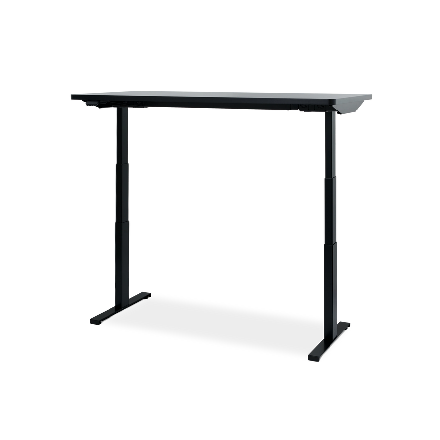 The Hexcal Elevate Standing Desk features a modern black design with a rectangular tabletop and adjustable legs, shown against a plain white background.