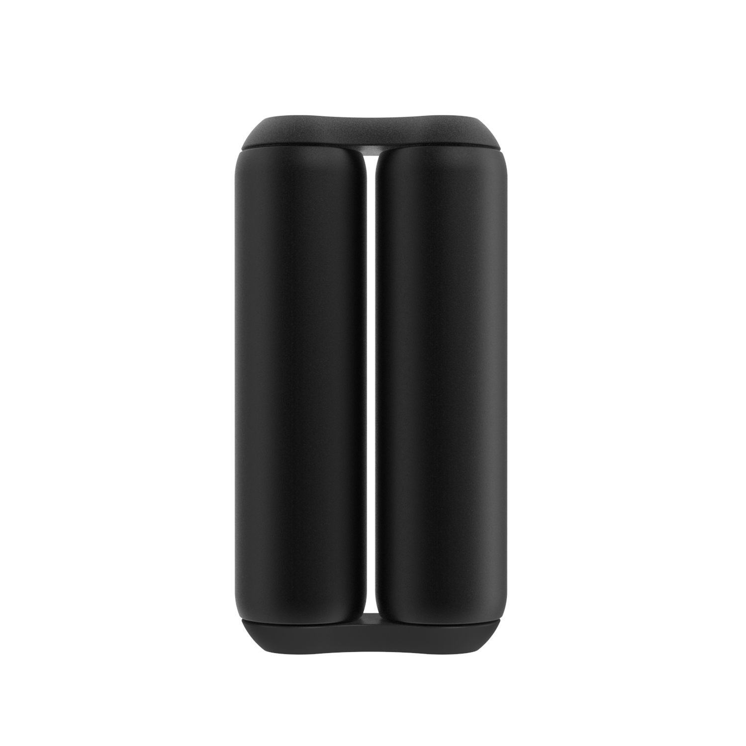 A midnight ONO Roller Aluminum, featuring two rounded, parallel cylinders joined side by side for fidgeting, is viewed from the front against a white background.