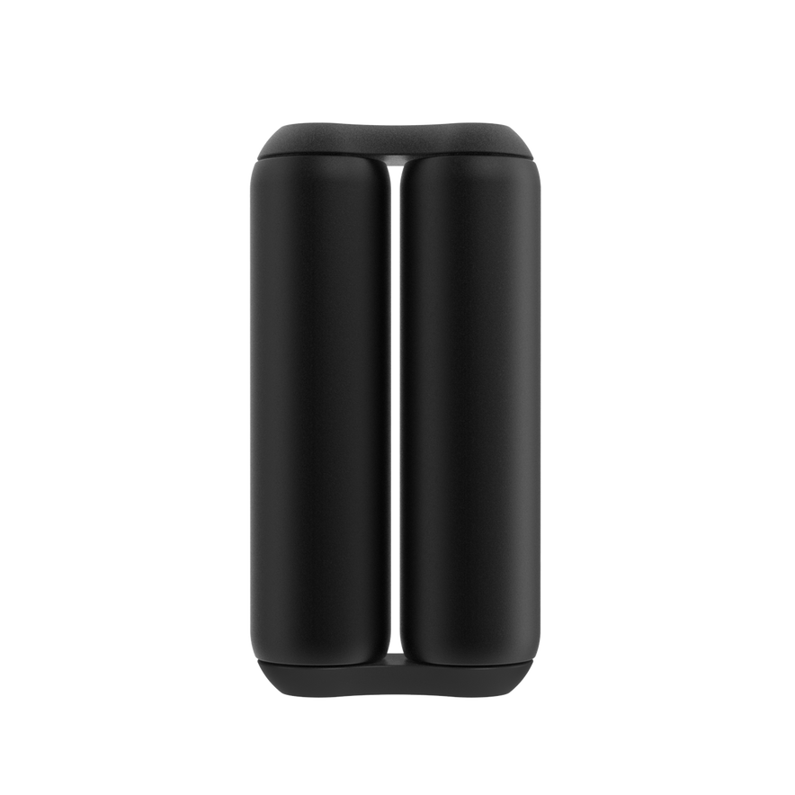 A midnight ONO Roller Aluminum, featuring two rounded, parallel cylinders joined side by side for fidgeting, is viewed from the front against a white background.