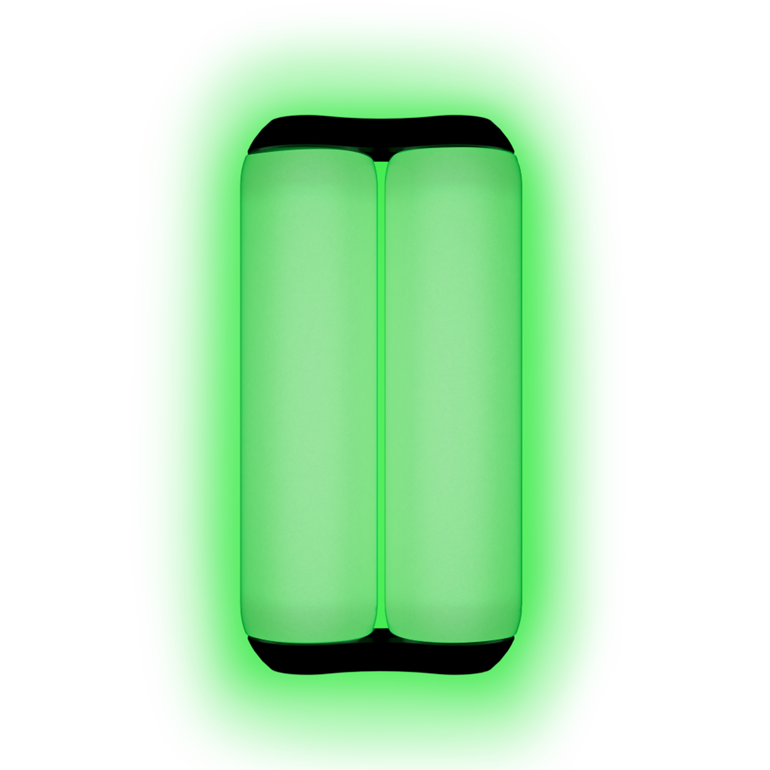 Two Glow In The Dark ONO Roller Soft Touch Plastic items are placed side by side against a bright green background, resembling a silent roller fidget toy perfect for stress relief.