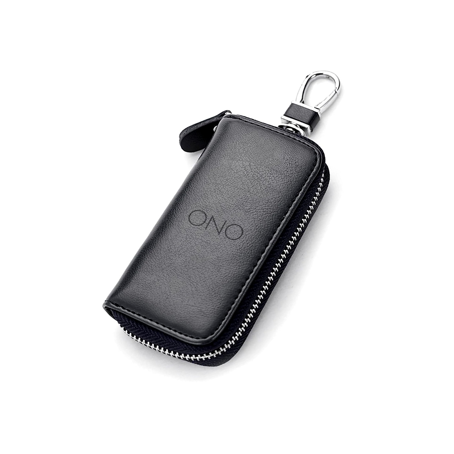 The ONO Roller Premium Keychain Case is a black leather zippered pouch with a metal clasp and embossed ONO logo, shown on a white background.
