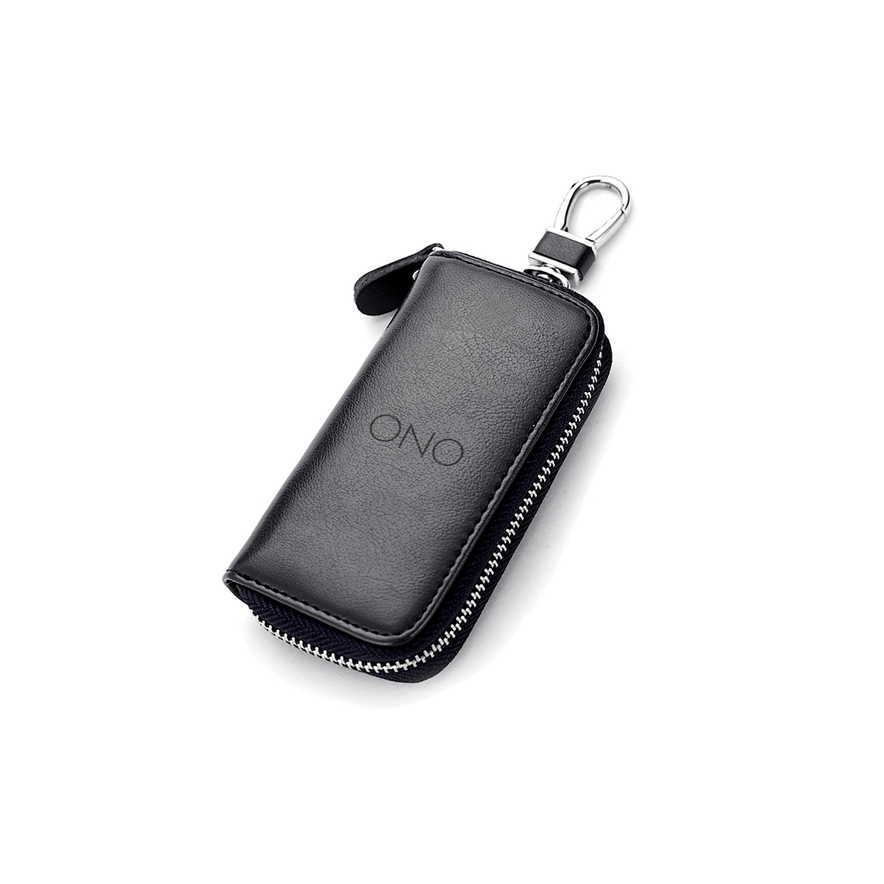 The ONO Roller Premium Keychain Case is a black leather zipper pouch with a silver clasp and ONO embossed on the front—ideal for keeping your ONO tools secure in style.