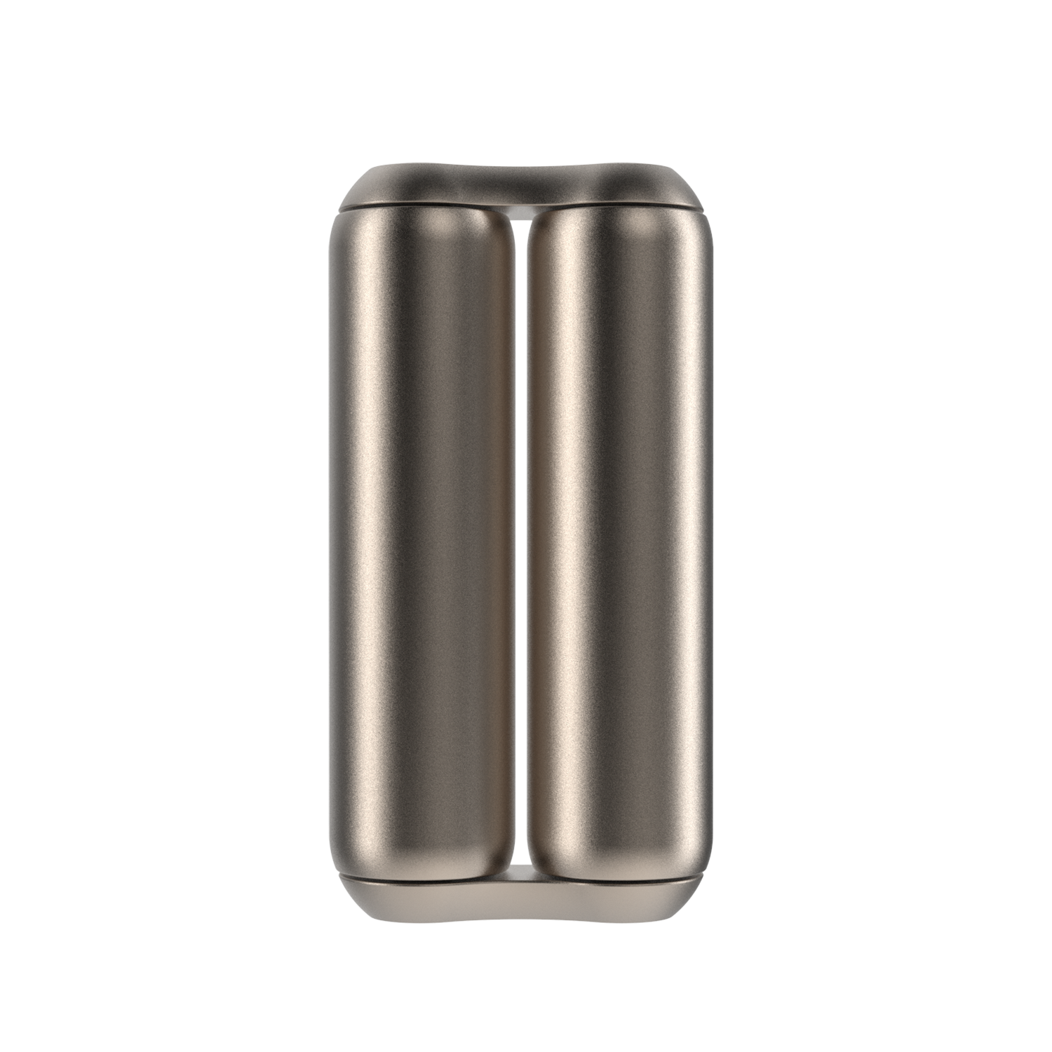 A sleek, metallic cylindrical object with two parallel columns joined side by side—the ONO Roller Titanium—ideal as desk decor or a premium fidget accessory, set against a white background.