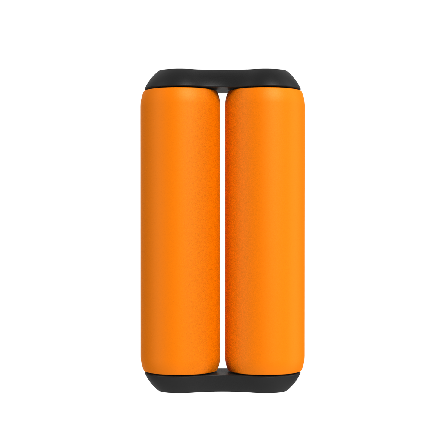 The ONO Roller Soft Touch Plastic, in orange, features two vertically joined cylindrical sections with black caps. This silent fidget toy offers stress relief as a smooth roller and is shown against a white background.