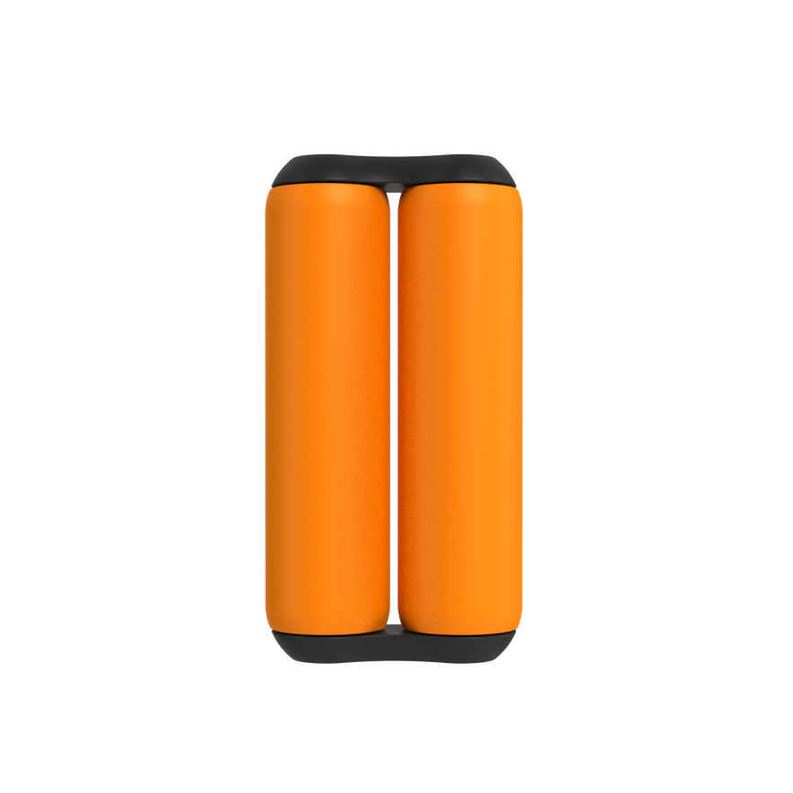 The ONO Roller Soft Touch Plastic in orange features two cylindrical sections side by side with black end caps, seen from above on a white background—perfect as a stress relief and fidget toy.