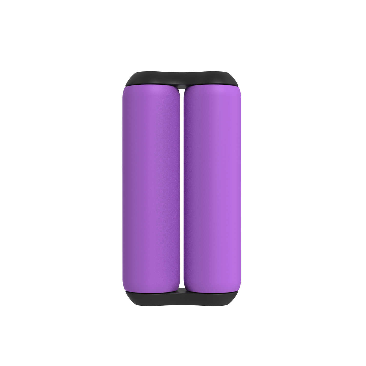 The ONO Roller Soft Touch Plastic in purple features two vertically aligned cylindrical foam rollers, joined with black end caps, creating a silent stress relief tool displayed against a plain white background.