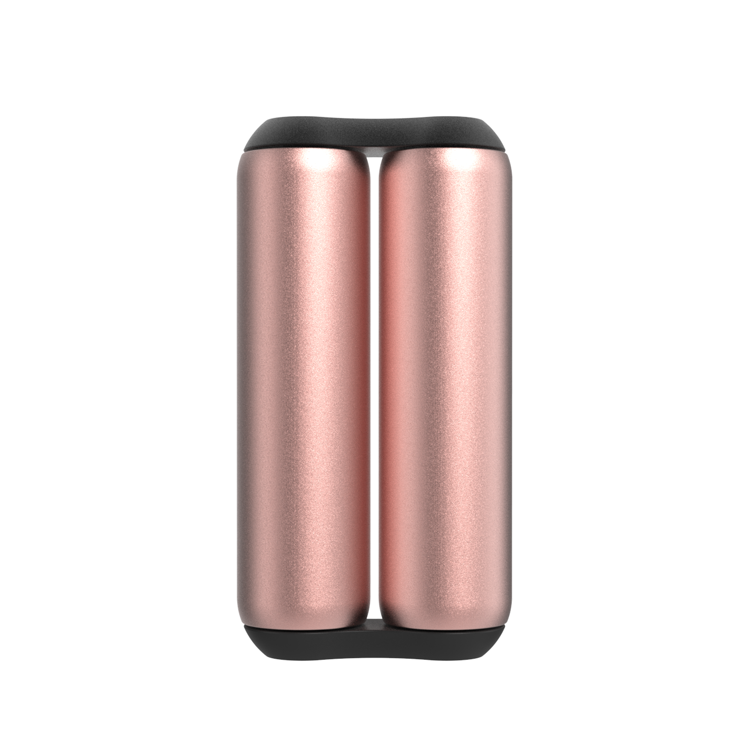 A pair of ONO Roller Aluminum in Rose Gold stand vertically side by side with black caps on each end, set against a white background—ideal for fidgeting.