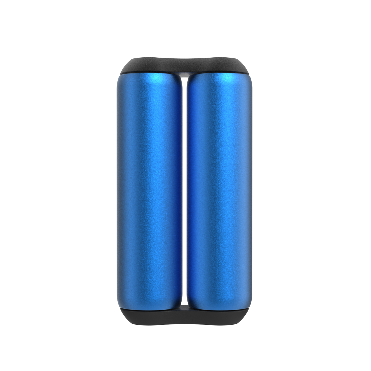 A pair of ONO Roller Aluminum fidget rollers in sapphire blue with black caps stand upright side by side against a white background—ideal for fidgeting.
