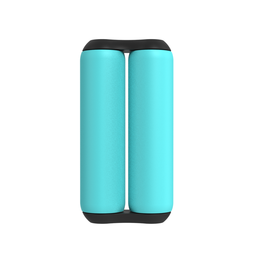 A pair of cylindrical teal ONO Roller Soft Touch Plastic fidget toys with black end caps, placed side by side on a white background—ideal as a discreet, silent stress relief tool.