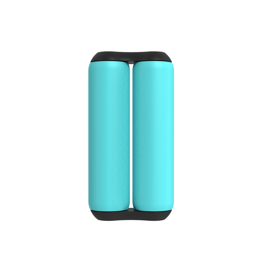 A pair of teal ONO Roller Soft Touch Plastic silent rollers with black end caps, positioned vertically side by side against a white background—ideal for stress relief.