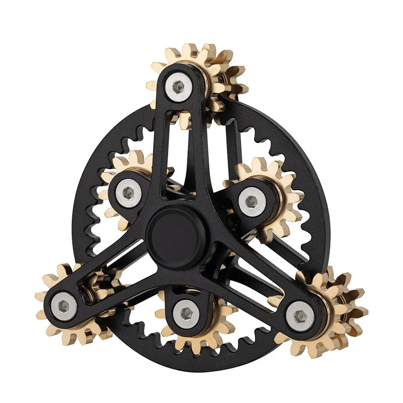 The Bike Chain Metal Fidget Spinner, featuring a magnetic slider and 9-gear linkage, offers stress relief with its unique design. The black disc center and gold gear-adorned arms make it both functional and visually intriguing—a perfect gift for adults.