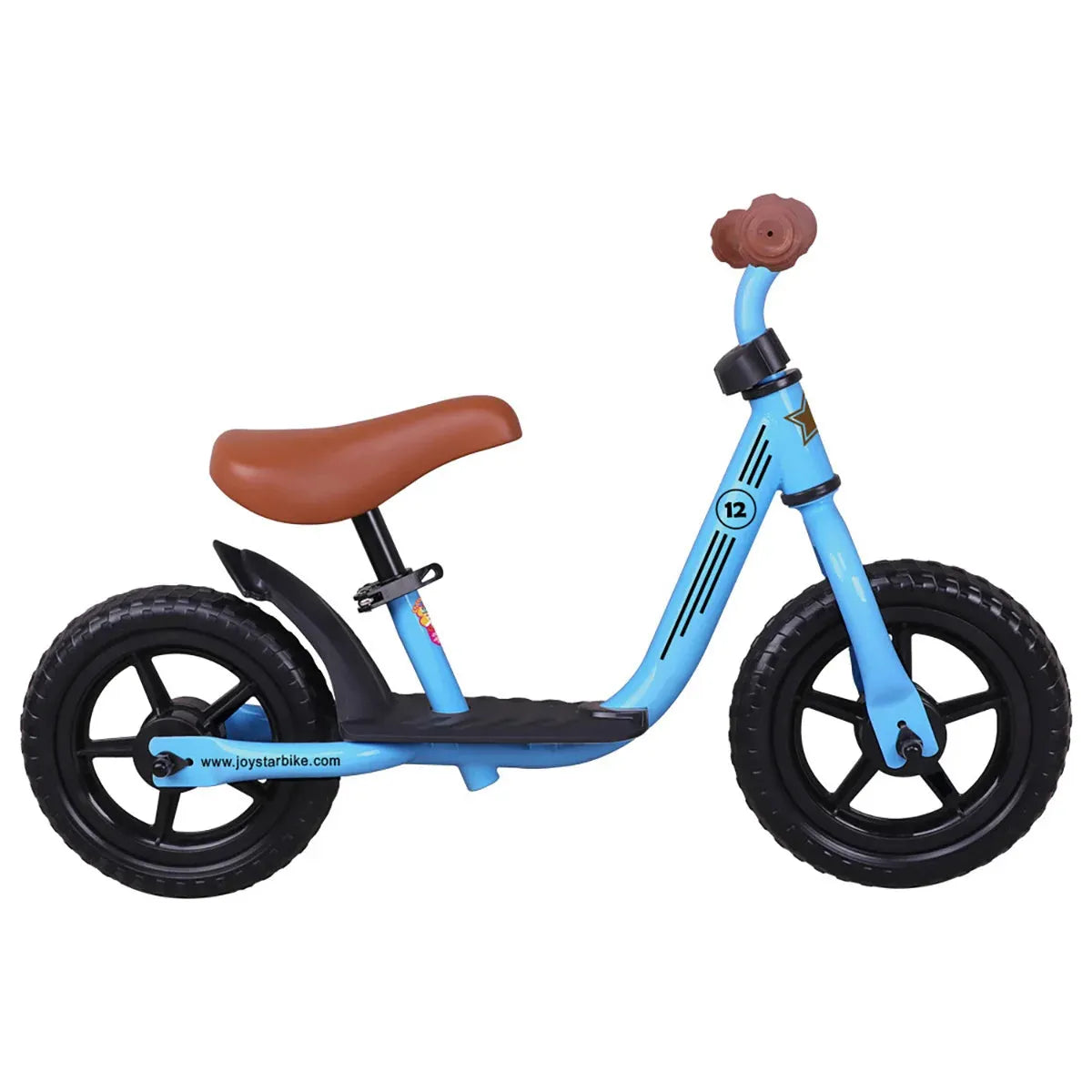 The JOYSTAR Kids Balance Bike is a lightweight, blue push bike with an adjustable seat and footrest, designed for toddlers aged 18 months to 5 years. Its pedal-less design enhances coordination and balance skills in young children.