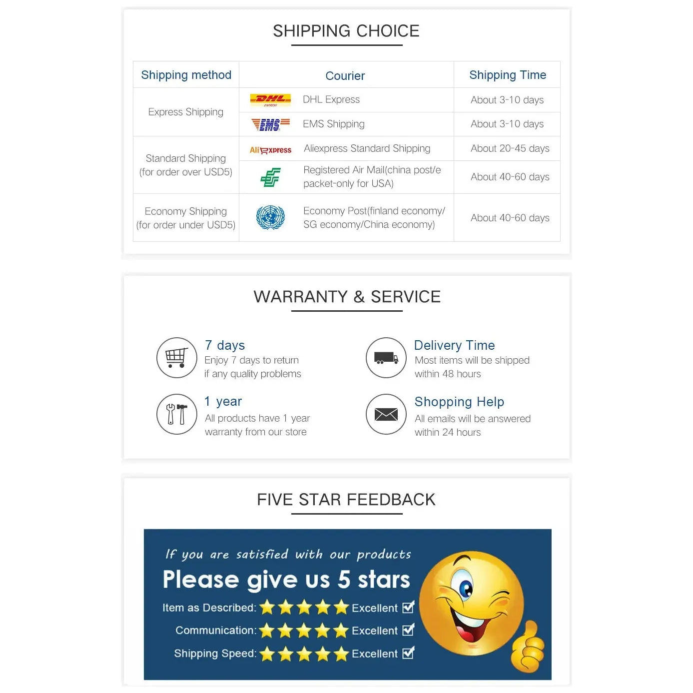 Explore shipping options for your Portable Touch-Sensitive LED Night Light: available via DHL, EMS, AliExpress Standard, and Economy with delivery in 3-60 days. Enjoy a warranty offering 7-day returns and 1-year repairs. We appreciate your 5-star feedback!.