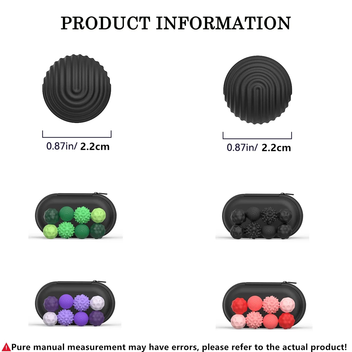4Pcs 8PCS Silicone Magnetic Balls Set for Adults to Calm Restless Hands and Anxious Mind. Available in black, green, purple, and pink sets with a black case. Size: 0.87in/2.2cm; slight manual measurement error possible.