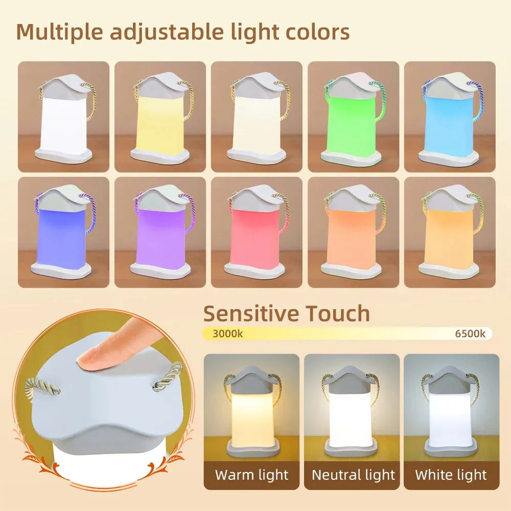 The Rechargeable Dimmable Touch LED Night Light is a USB table lamp for bedroom decor, featuring ropes and adjustable colors like yellow, pink, and blue. It offers three modes from warm to cool white (3000K-6500K), making it a perfect Christmas gift for kids.