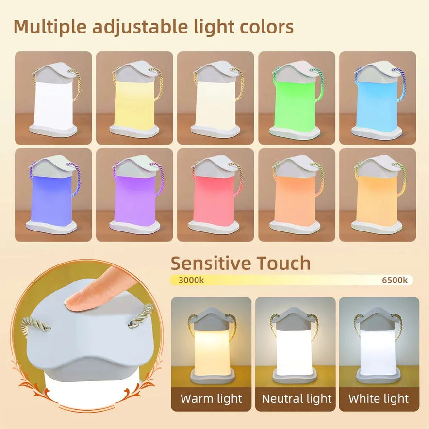 The Rechargeable Dimmable Touch LED Night Light is a USB table lamp for bedroom decor, featuring ropes and adjustable colors like yellow, pink, and blue. It offers three modes from warm to cool white (3000K-6500K), making it a perfect Christmas gift for kids.