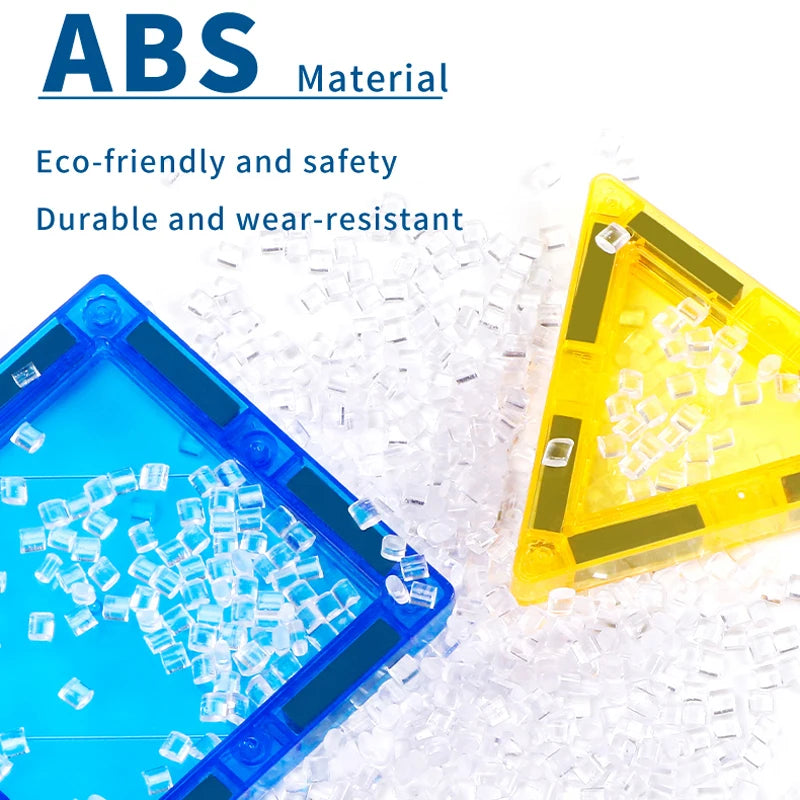 Crafted as the Creative Magnetic Building Blocks Set for Kids, these blue and yellow geometric shapes are made from durable ABS material and surrounded by translucent plastic pellets. This eco-friendly toy is wear-resistant, promoting creativity in every play session.
